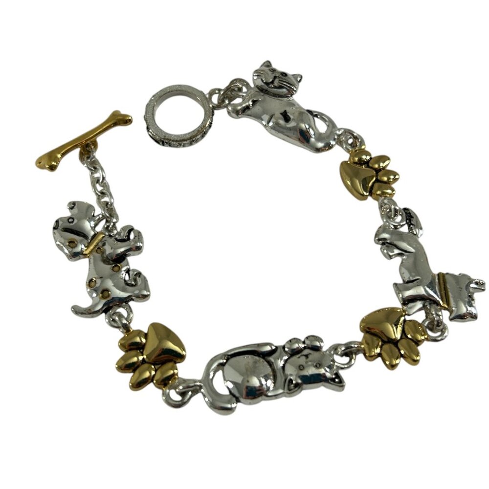 Premier Designs Pets Silver Tone Gold Tone Cat Dog Paw Print Bracelet Pet Lover